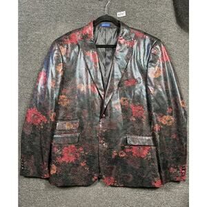 Blue Martine Blazer Jacket Mens Size 48L Black Red Floral Metallic Party Holiday
